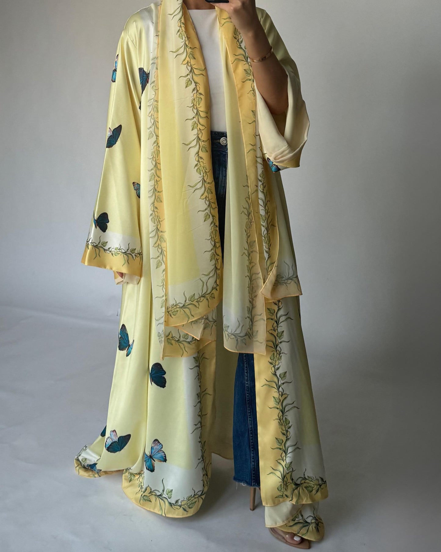 A312 - Yellow Butterfly A-Cut Abaya