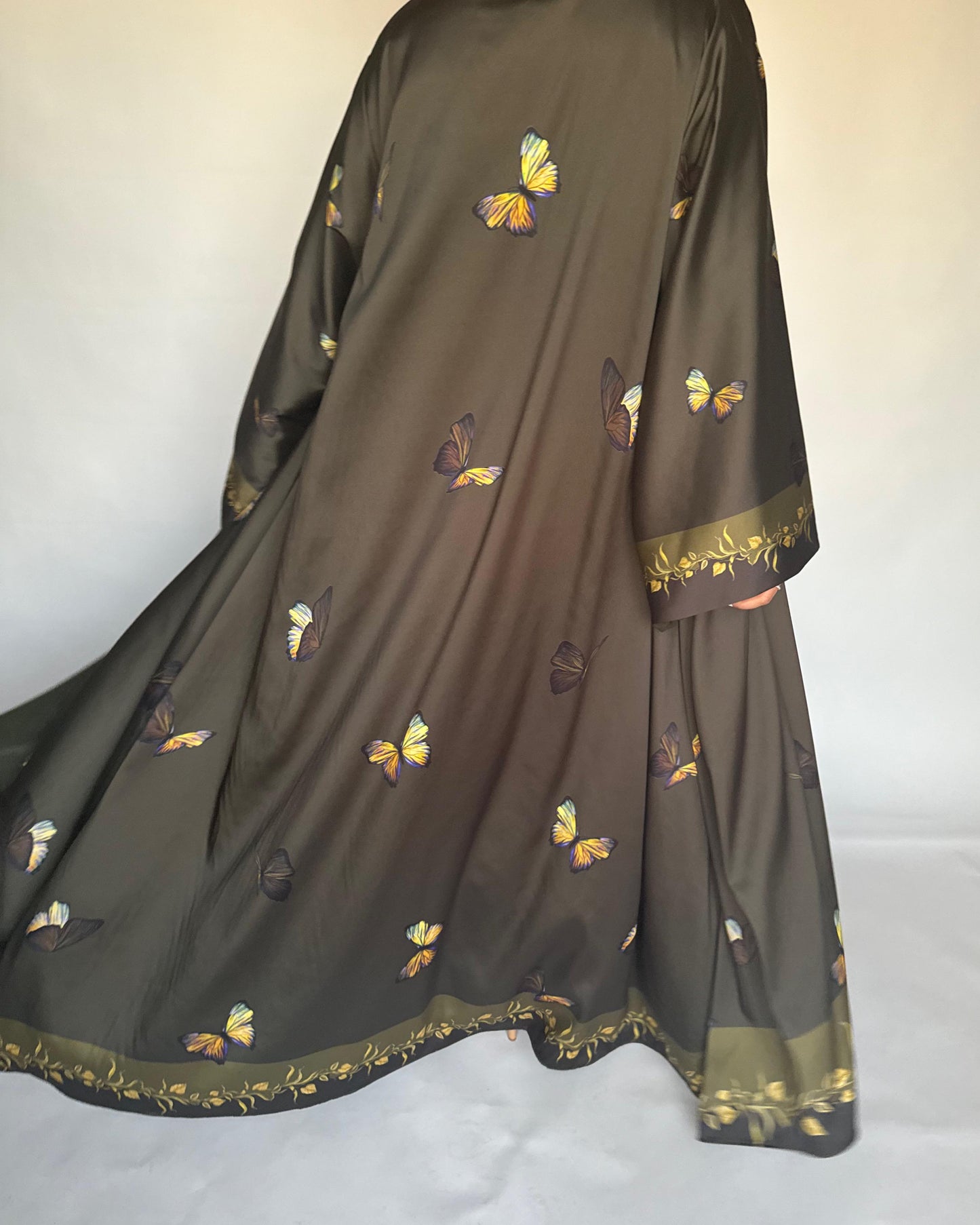 A310 - Olive Green Butterfly A-Cut Abaya