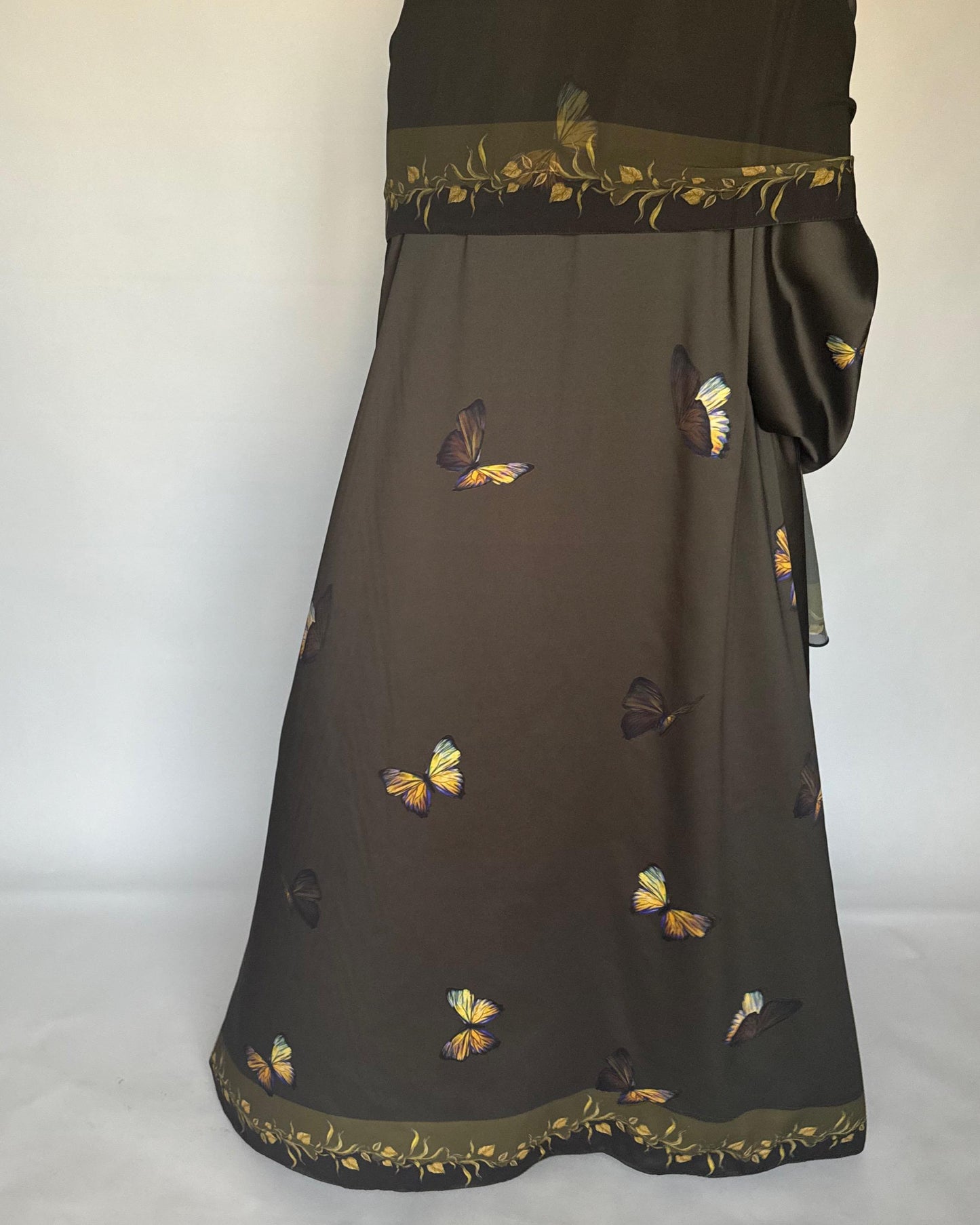 A310 - Olive Green Butterfly A-Cut Abaya