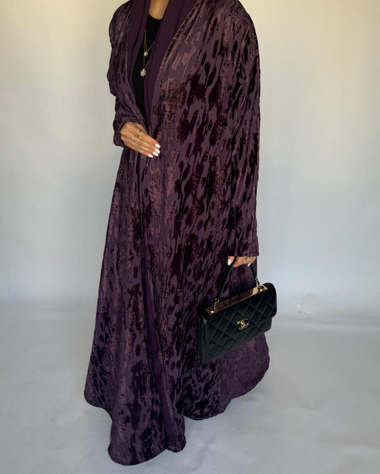 A313 - Purple A-Cut Velvet Winter Abaya