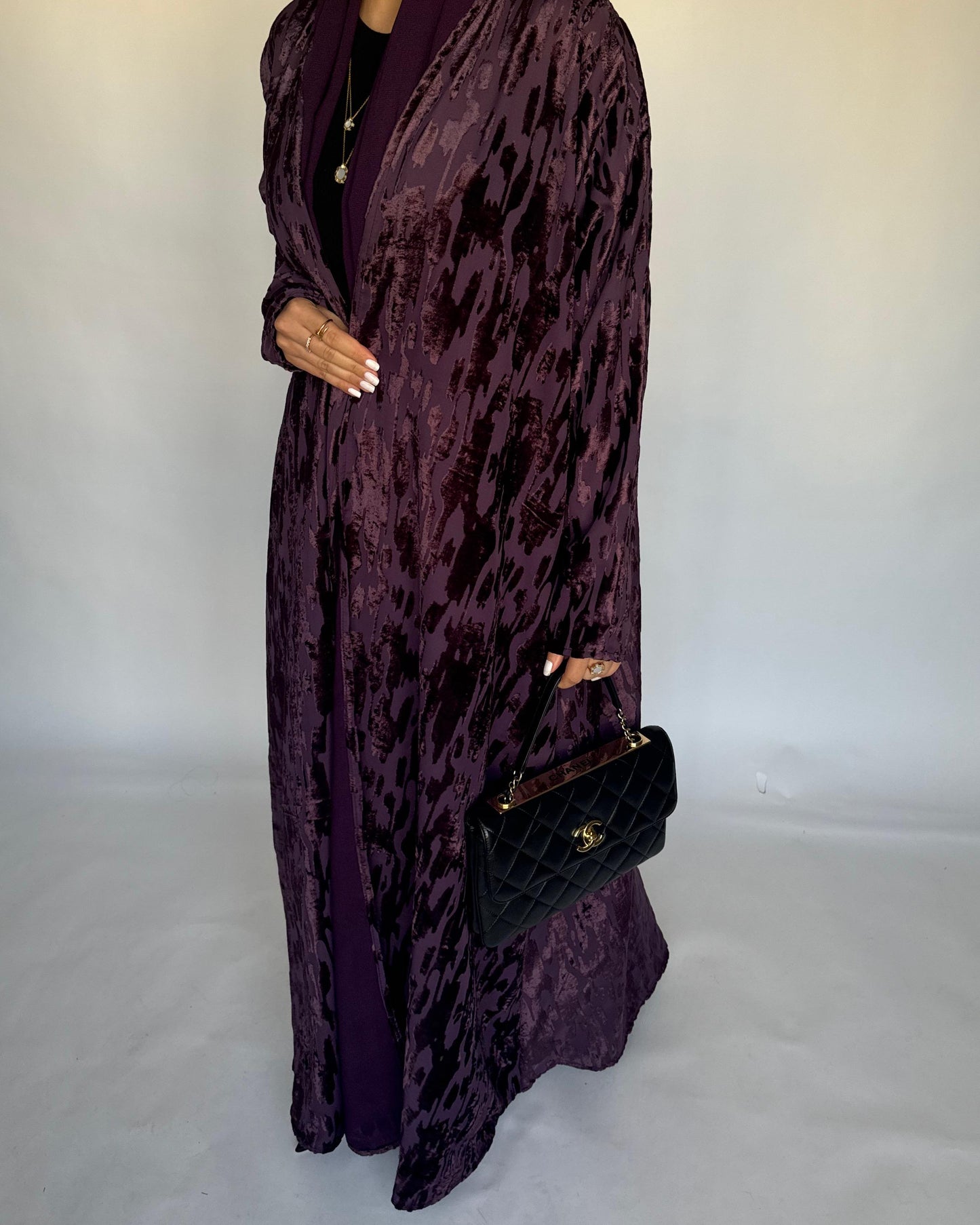 A313 - Purple A-Cut Velvet Winter Abaya