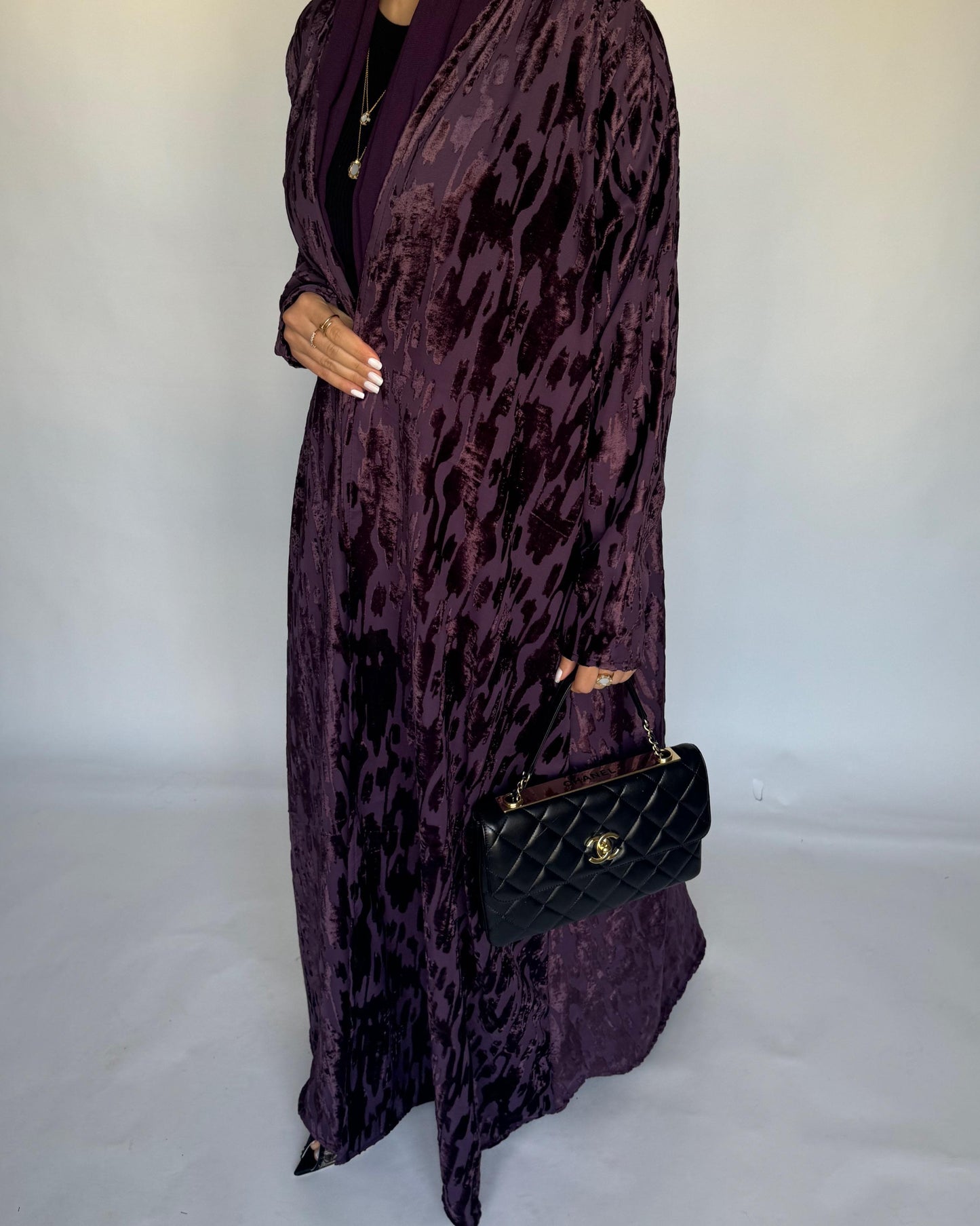 A313 - Purple A-Cut Velvet Winter Abaya