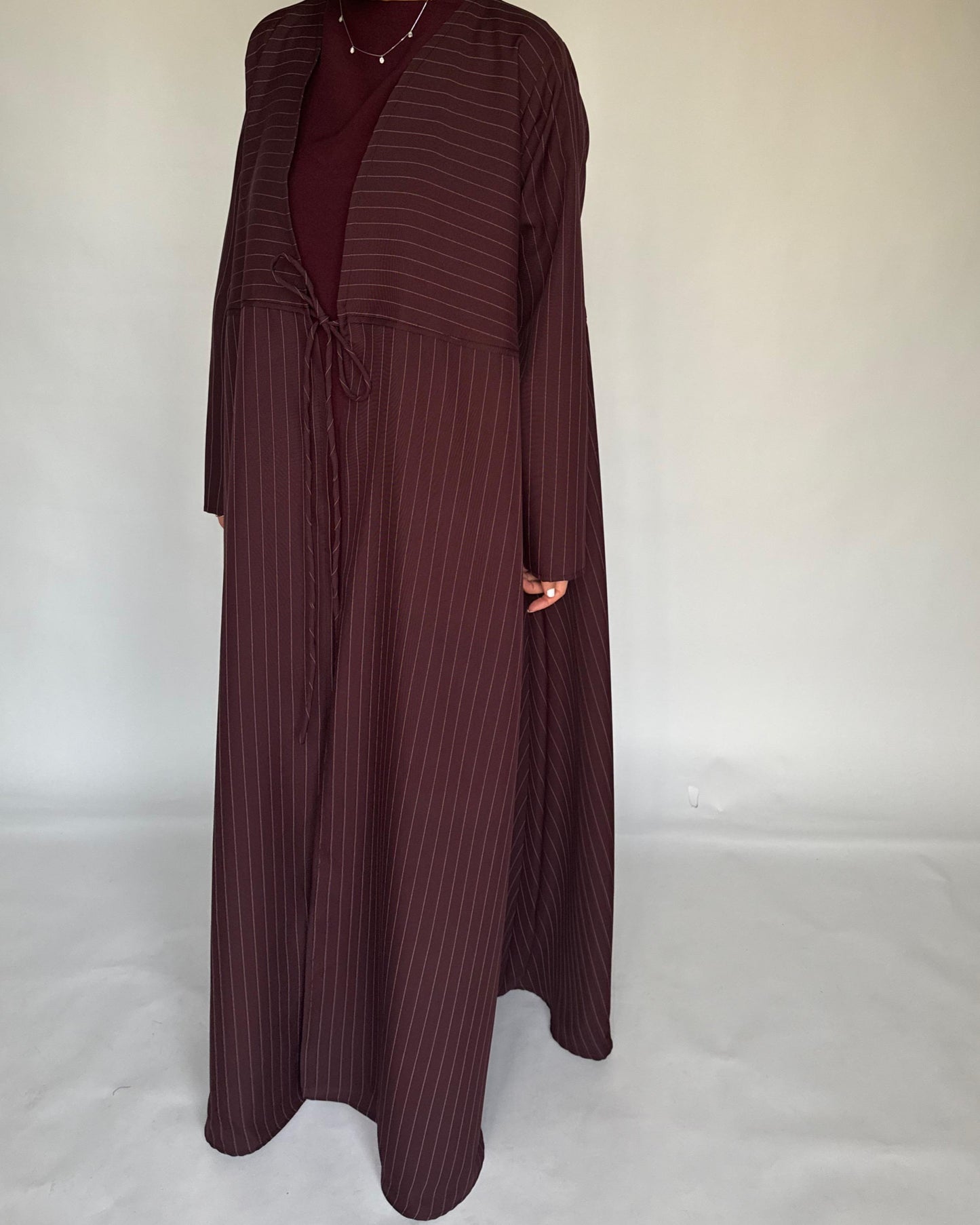 A320 - Striped Burgundy / Maroon Daily Abaya, Dress & Head Scarf