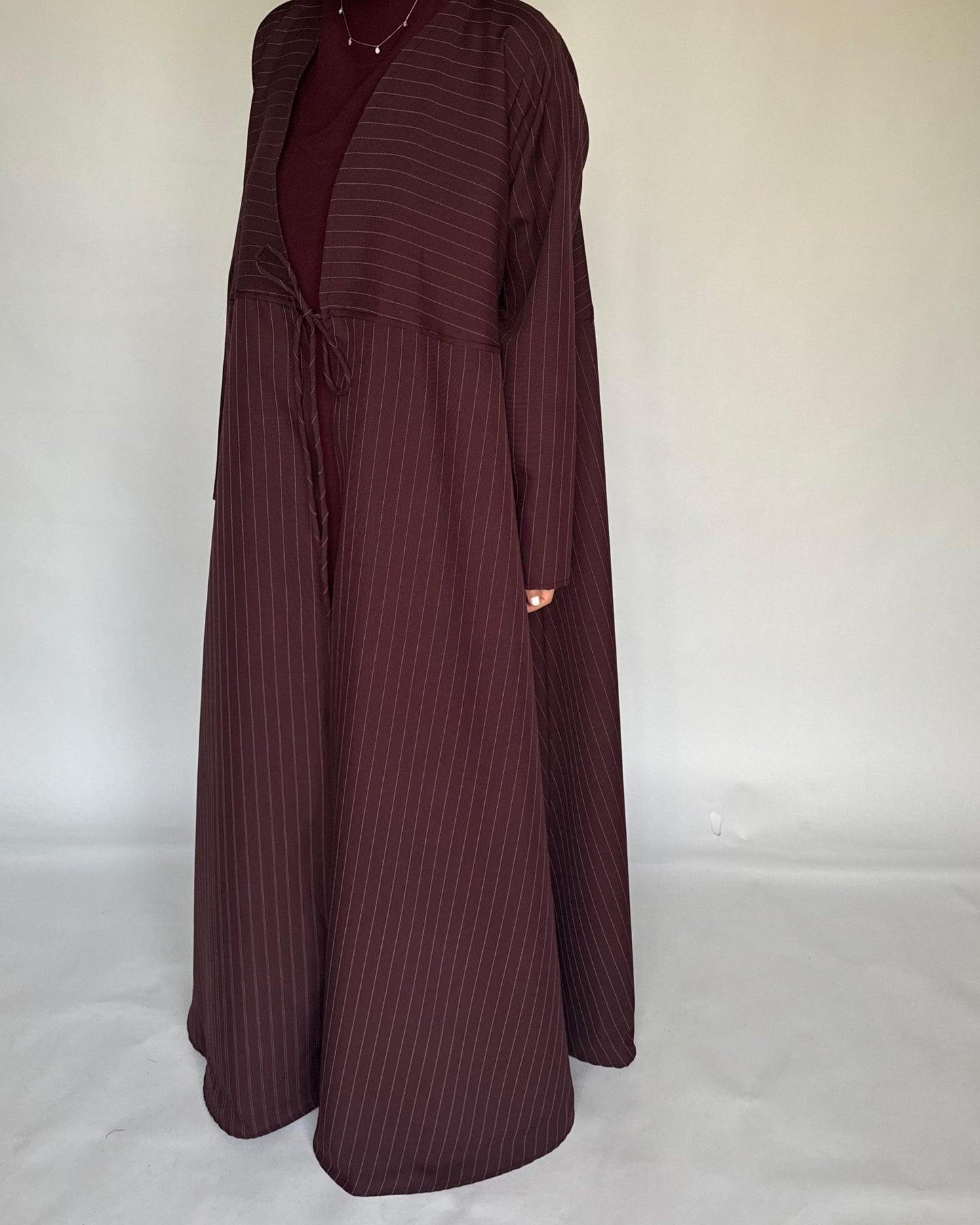 A320 - Striped Burgundy / Maroon Daily Abaya, Dress & Head Scarf