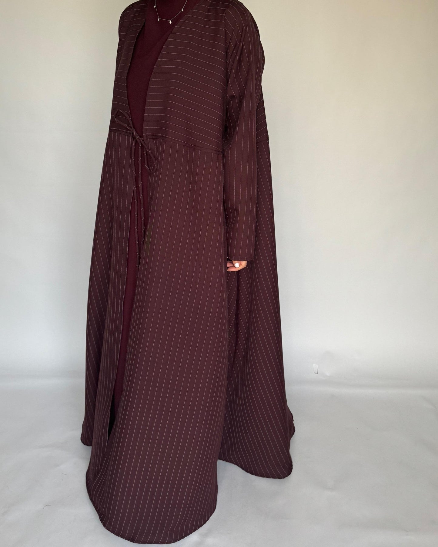 A320 - Striped Burgundy / Maroon Daily Abaya, Dress & Head Scarf