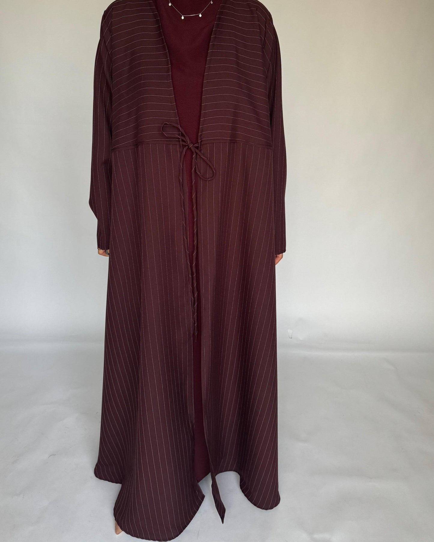 A320 - Striped Burgundy / Maroon Daily Abaya, Dress & Head Scarf