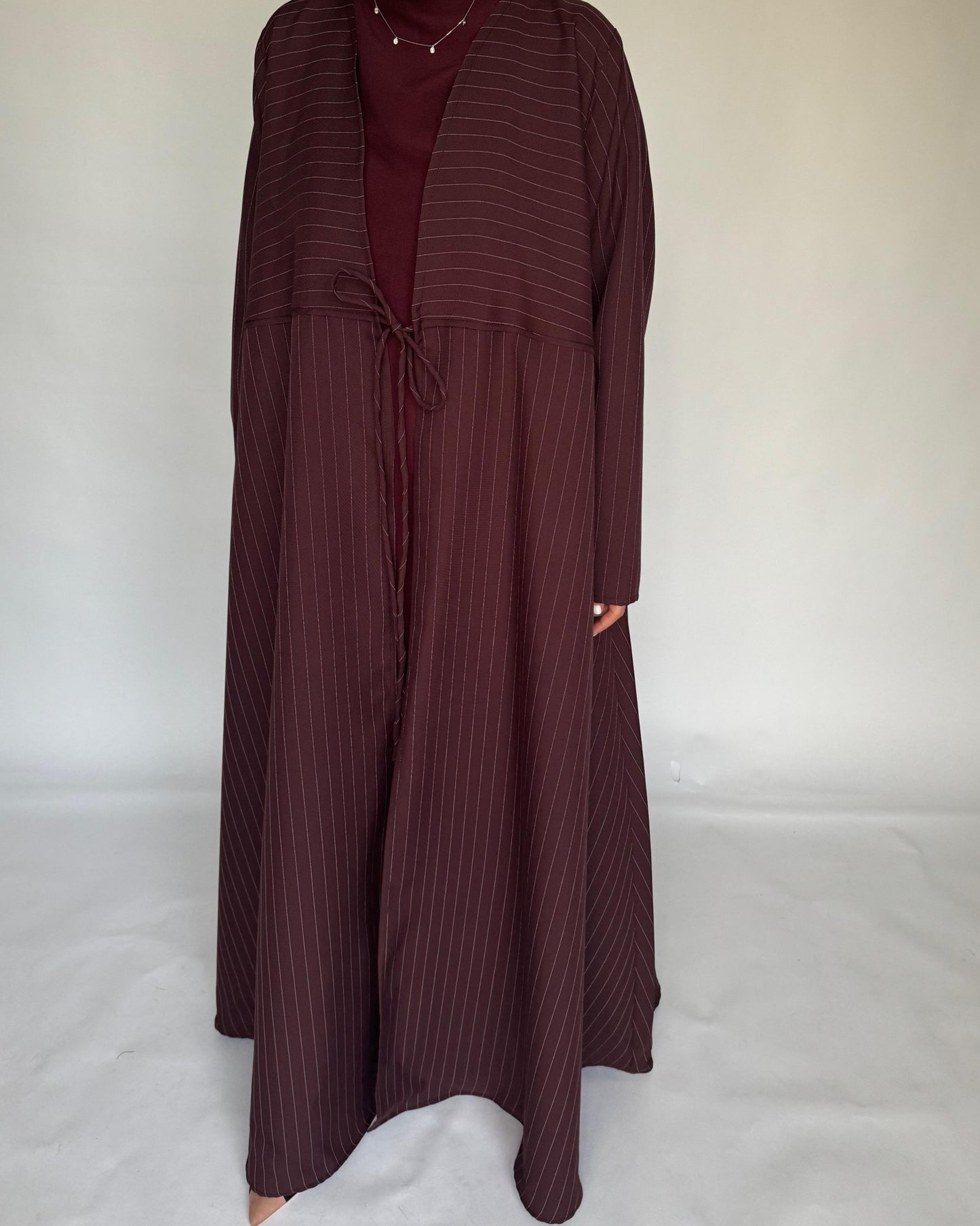 A320 - Striped Burgundy / Maroon Daily Abaya, Dress & Head Scarf