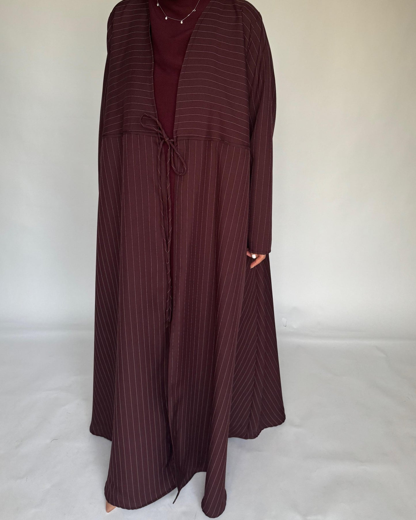 A320 - Striped Burgundy / Maroon Daily Abaya, Dress & Head Scarf