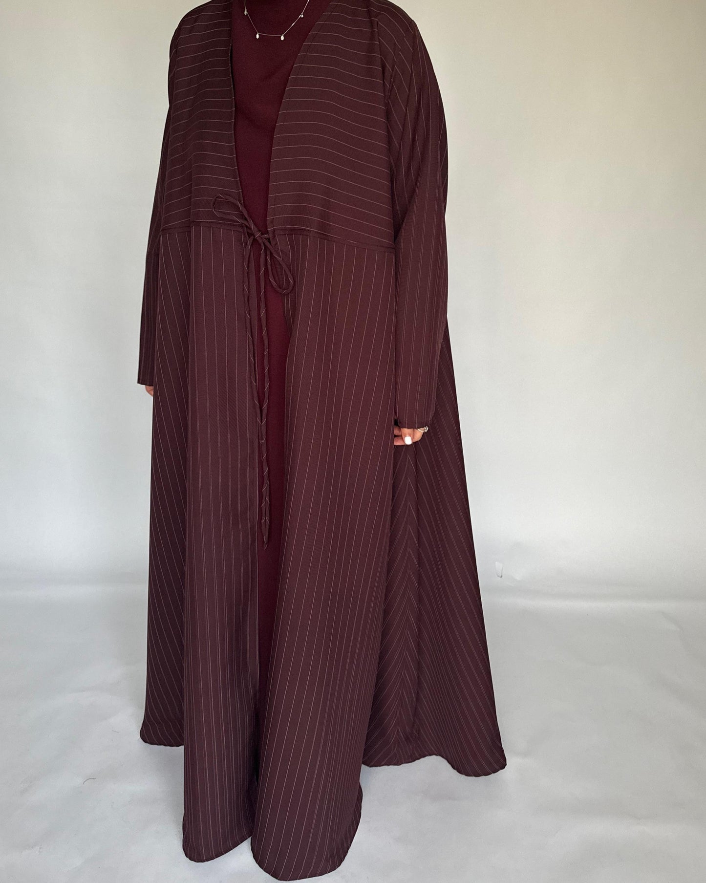 A320 - Striped Burgundy / Maroon Daily Abaya, Dress & Head Scarf