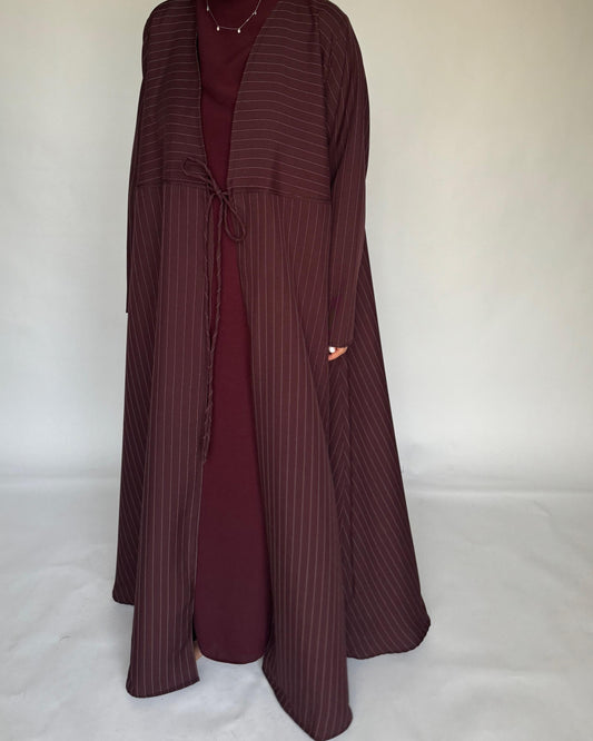 A320 - Striped Burgundy / Maroon Daily Abaya, Dress & Head Scarf