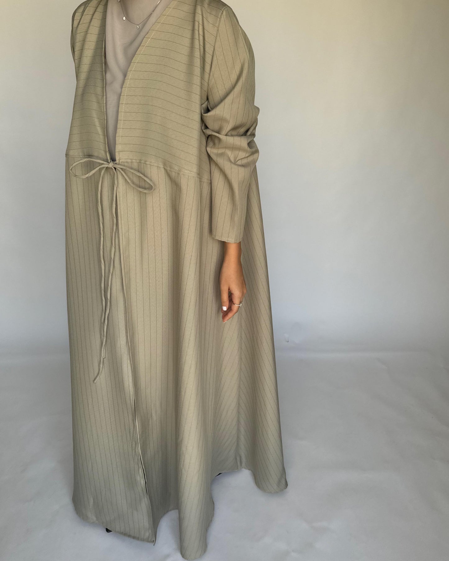 A317 - Striped Beige Daily Abaya, Dress & Head Scarf