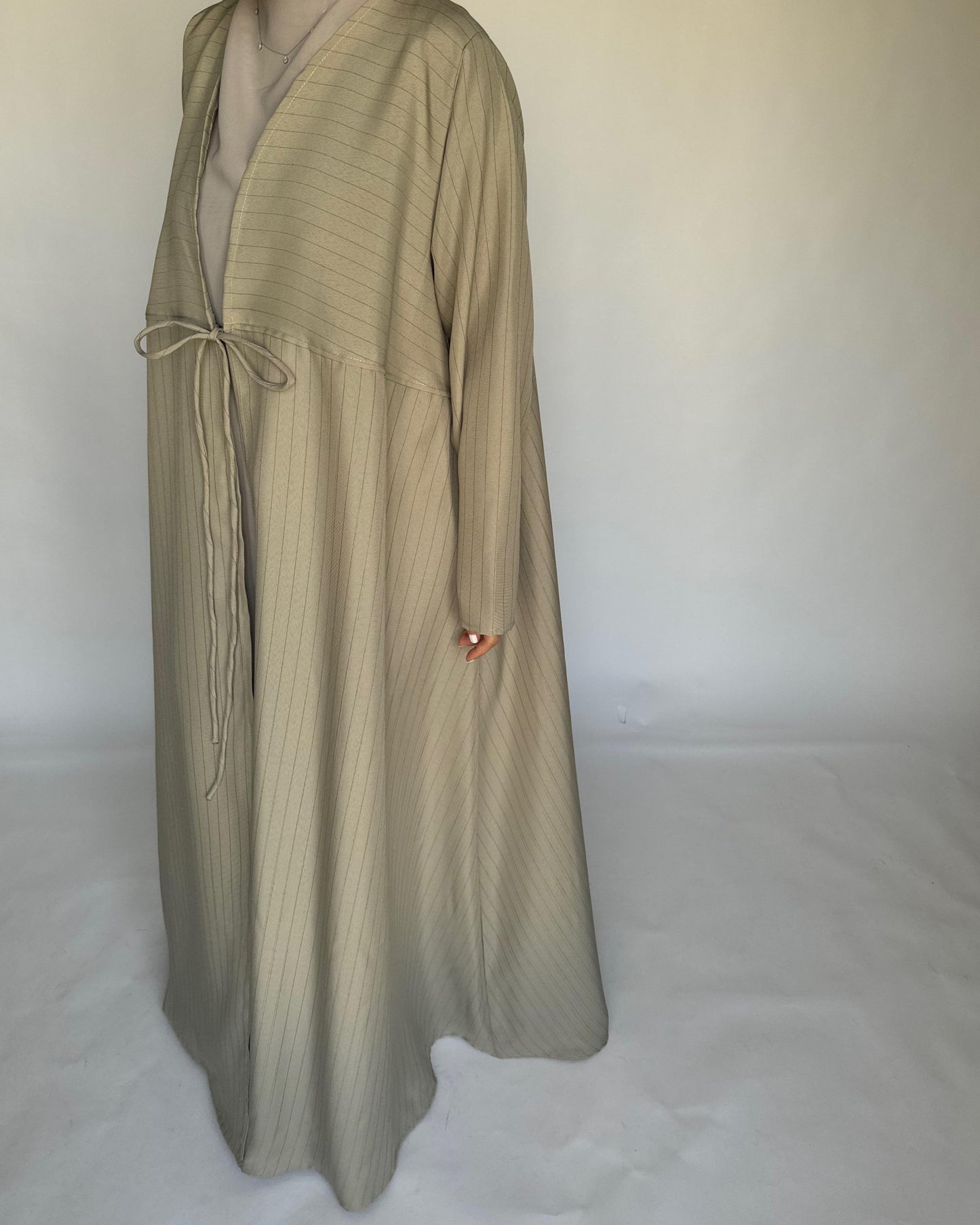 A317 - Striped Beige Daily Abaya, Dress & Head Scarf