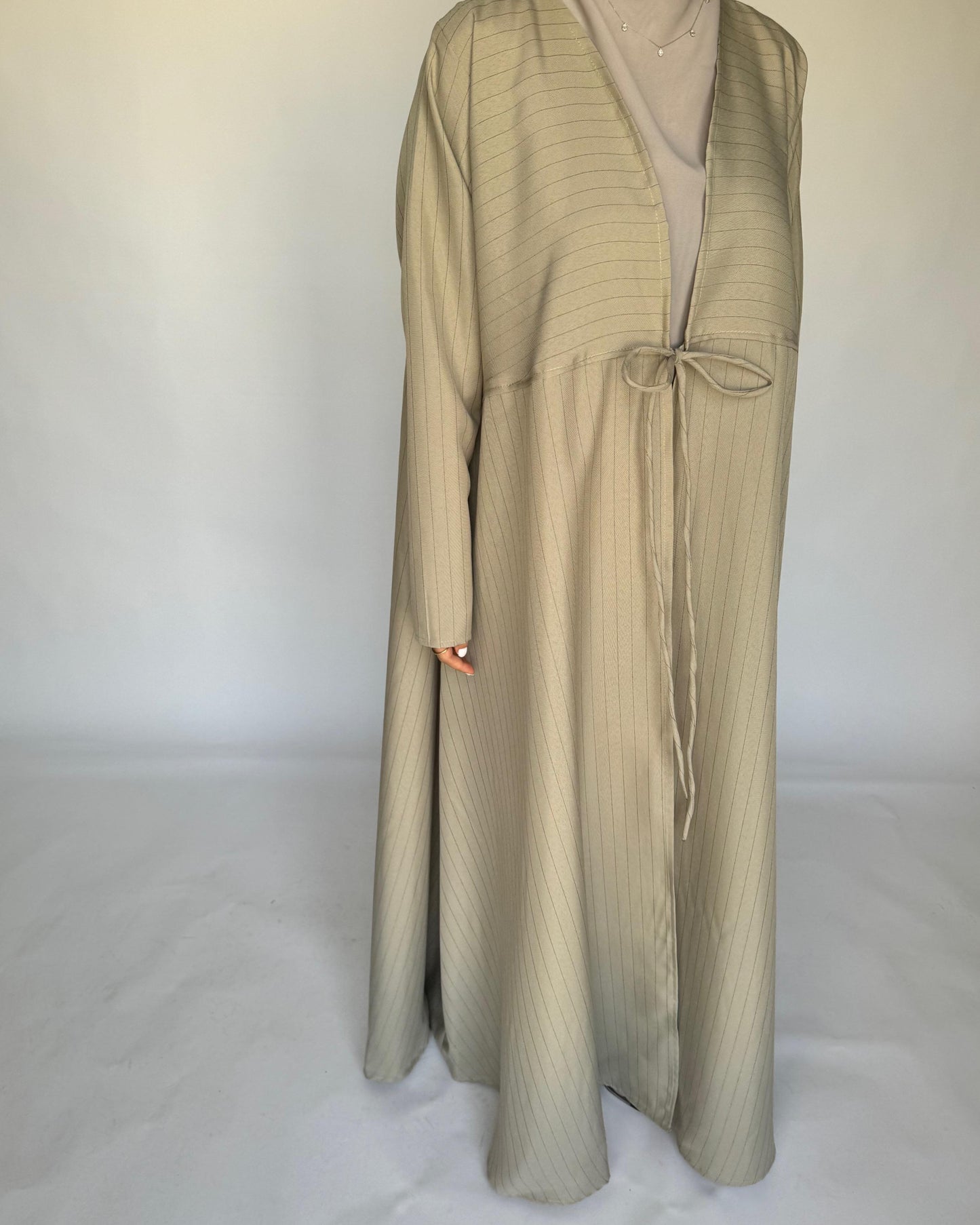 A317 - Striped Beige Daily Abaya, Dress & Head Scarf