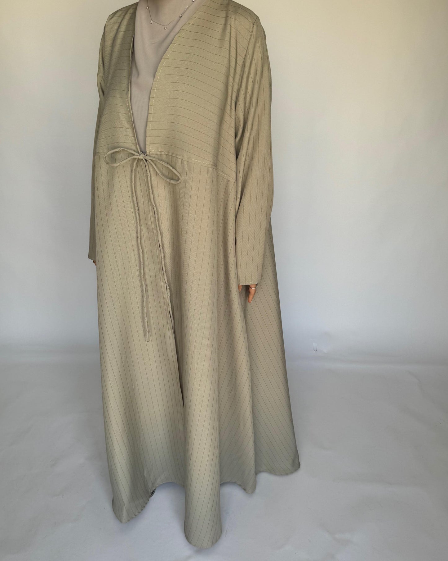 A317 - Striped Beige Daily Abaya, Dress & Head Scarf