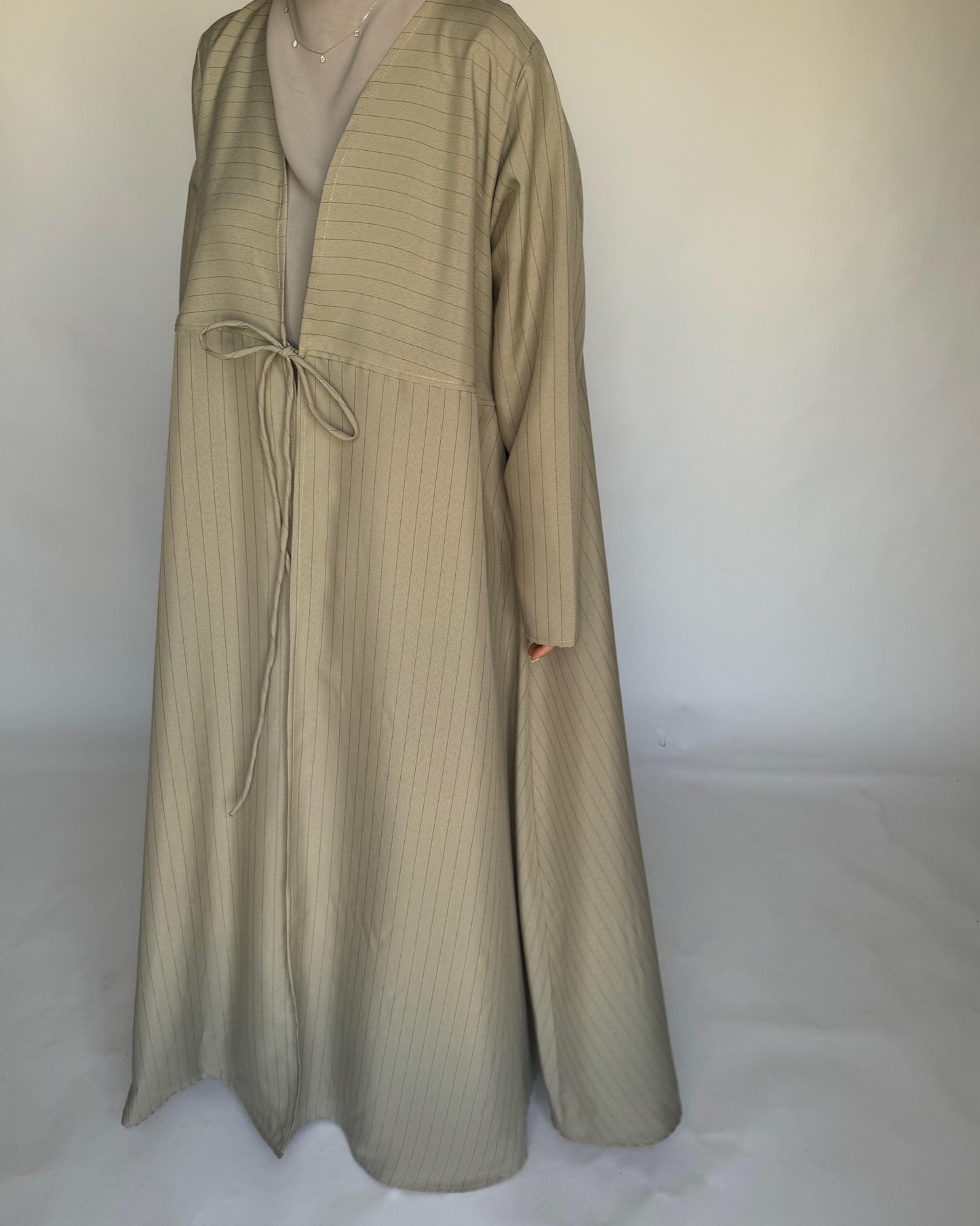 A317 - Striped Beige Daily Abaya, Dress & Head Scarf