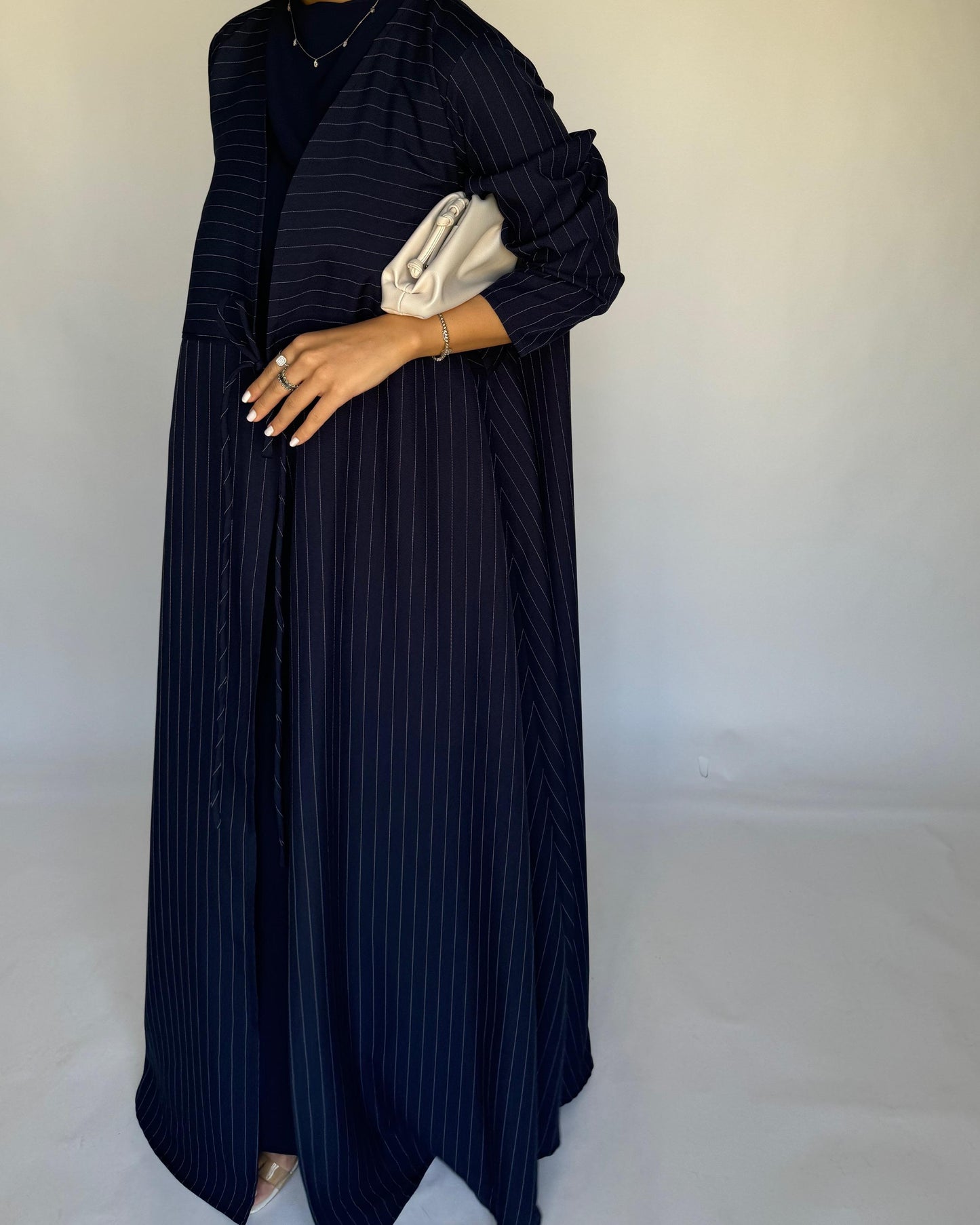 A322 - Striped Navy Blue Daily Abaya, Dress & Head Scarf