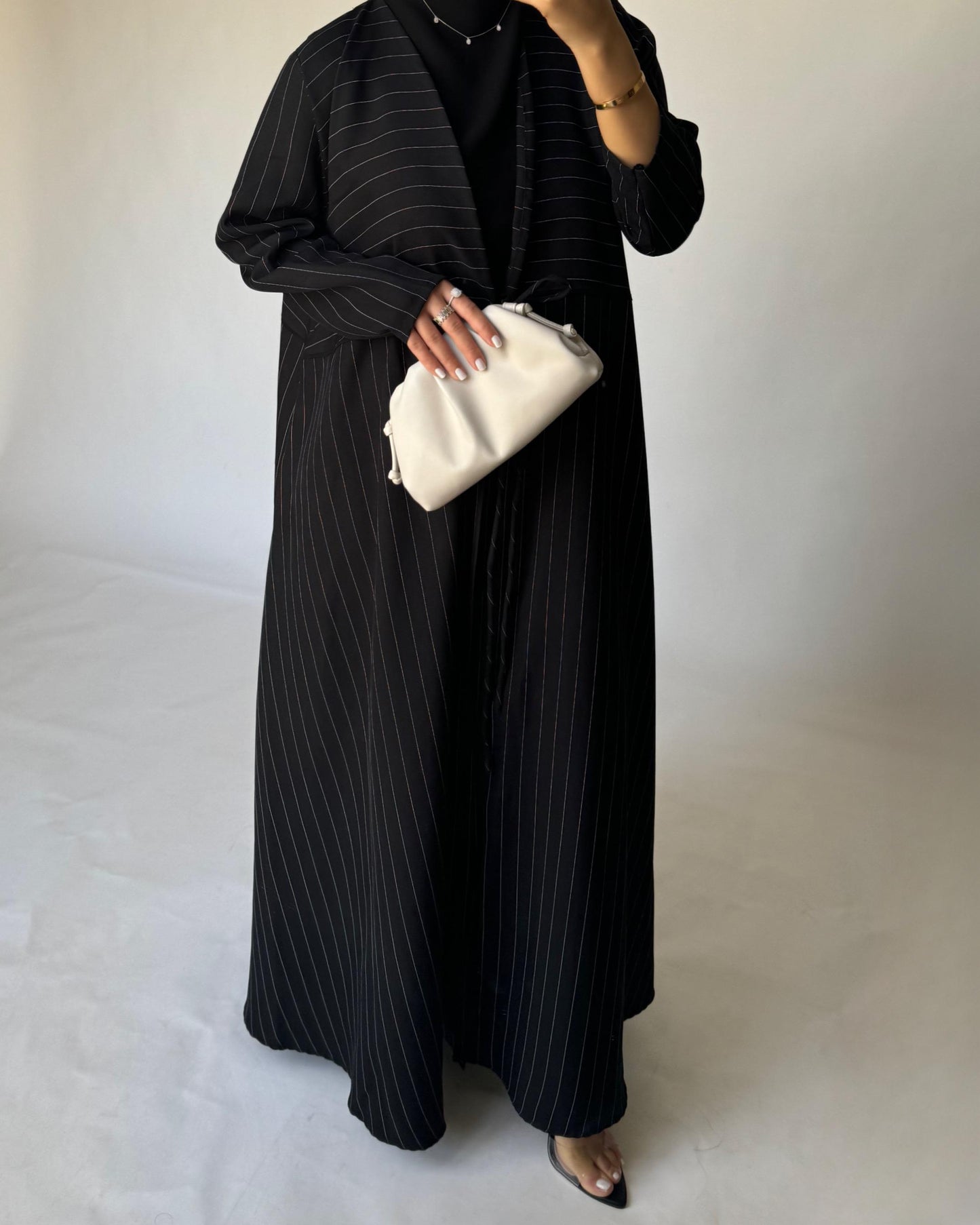 A321 - Striped Black Daily Abaya, Dress & Head Scarf