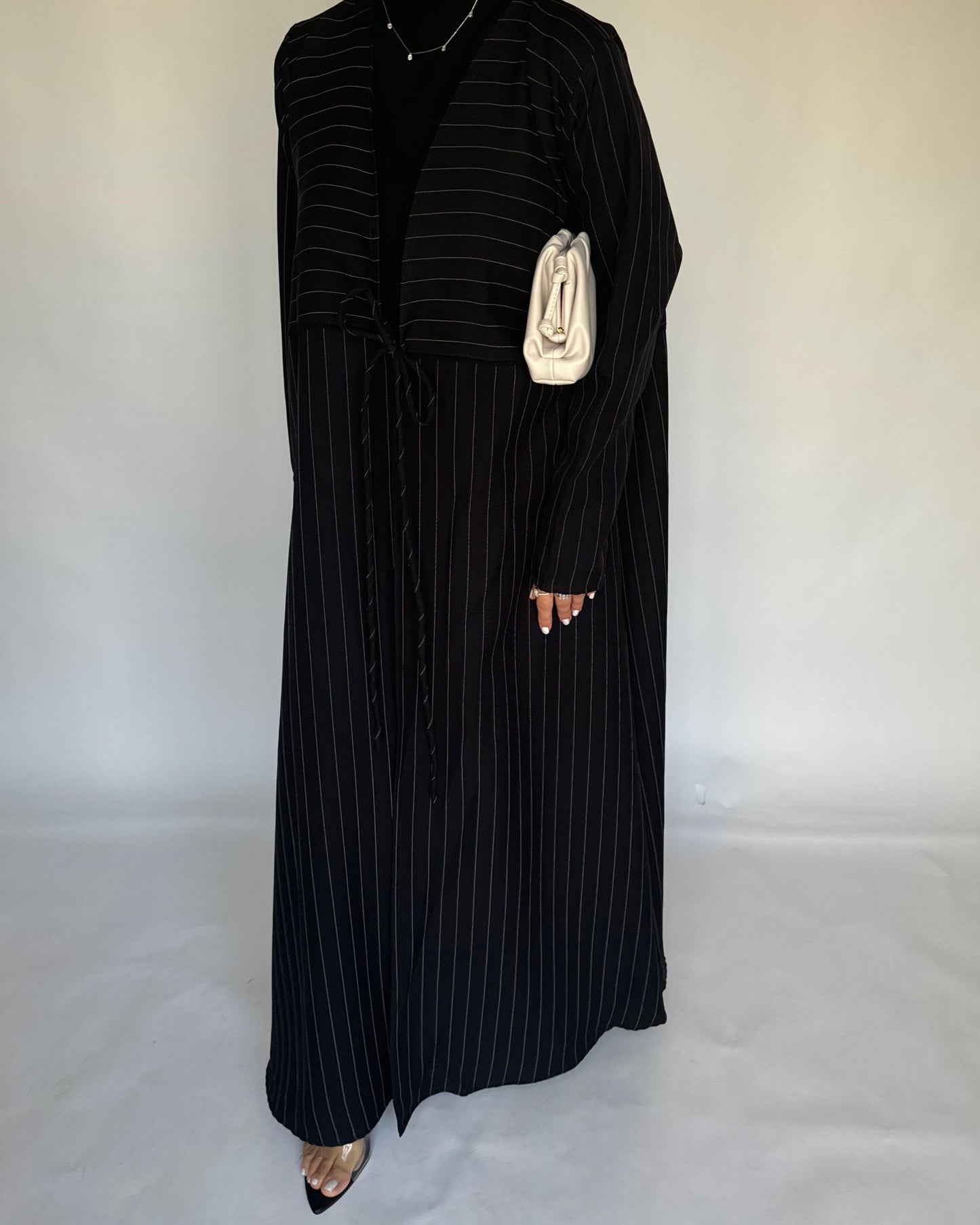 A321 - Striped Black Daily Abaya, Dress & Head Scarf