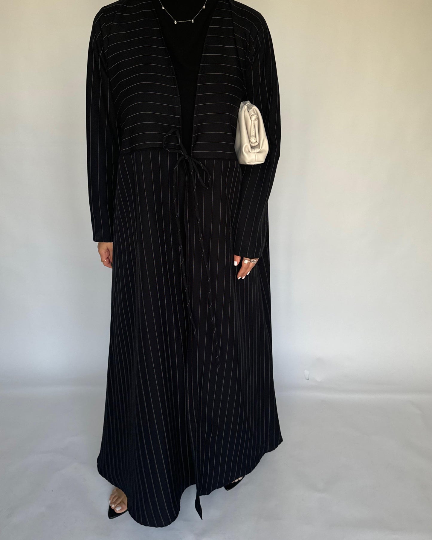 A321 - Striped Black Daily Abaya, Dress & Head Scarf