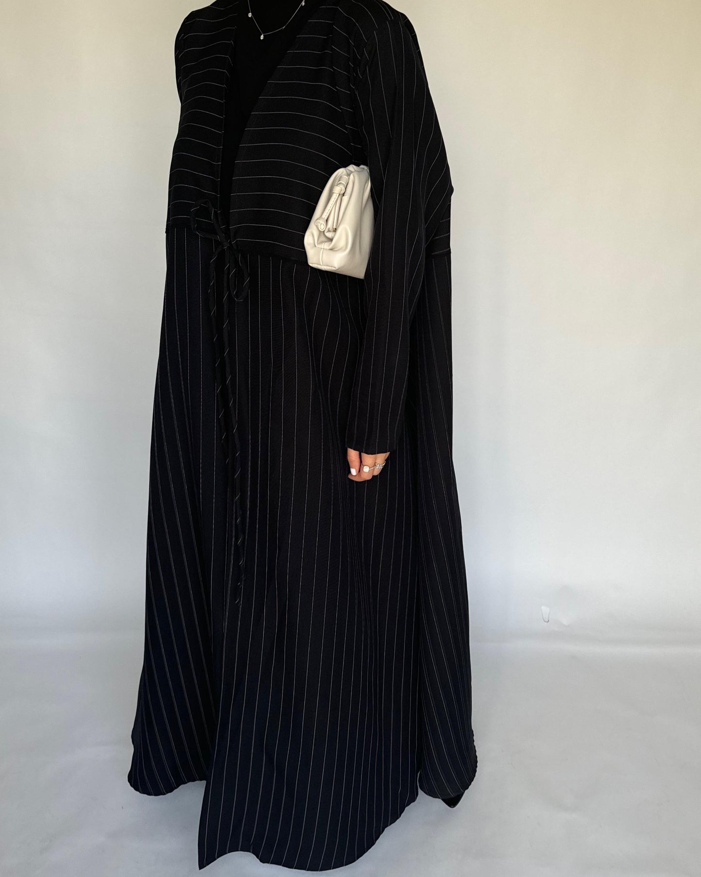 A321 - Striped Black Daily Abaya, Dress & Head Scarf