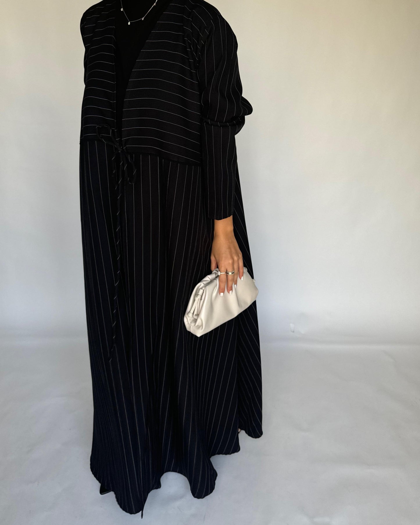 A321 - Striped Black Daily Abaya, Dress & Head Scarf