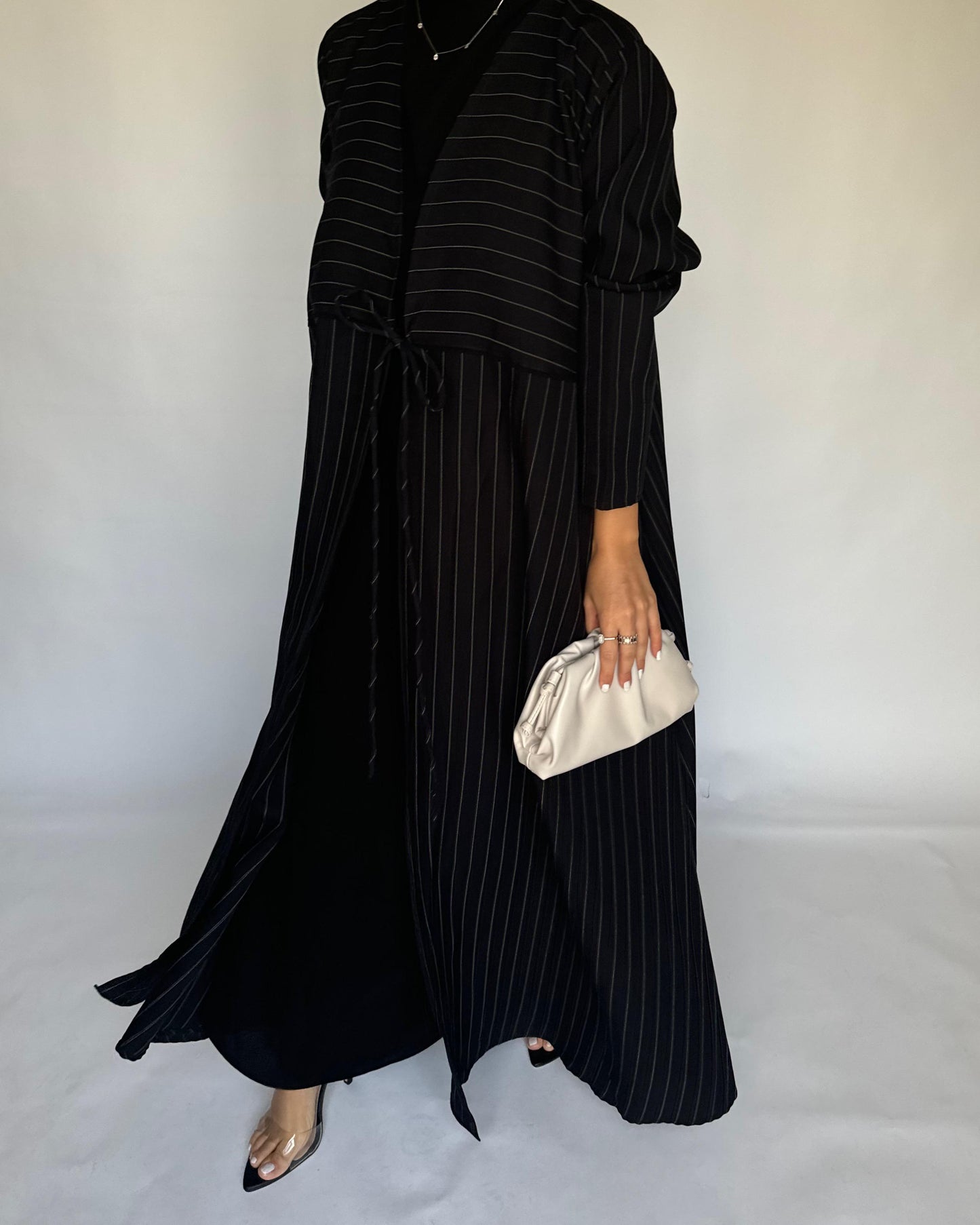 A321 - Striped Black Daily Abaya, Dress & Head Scarf