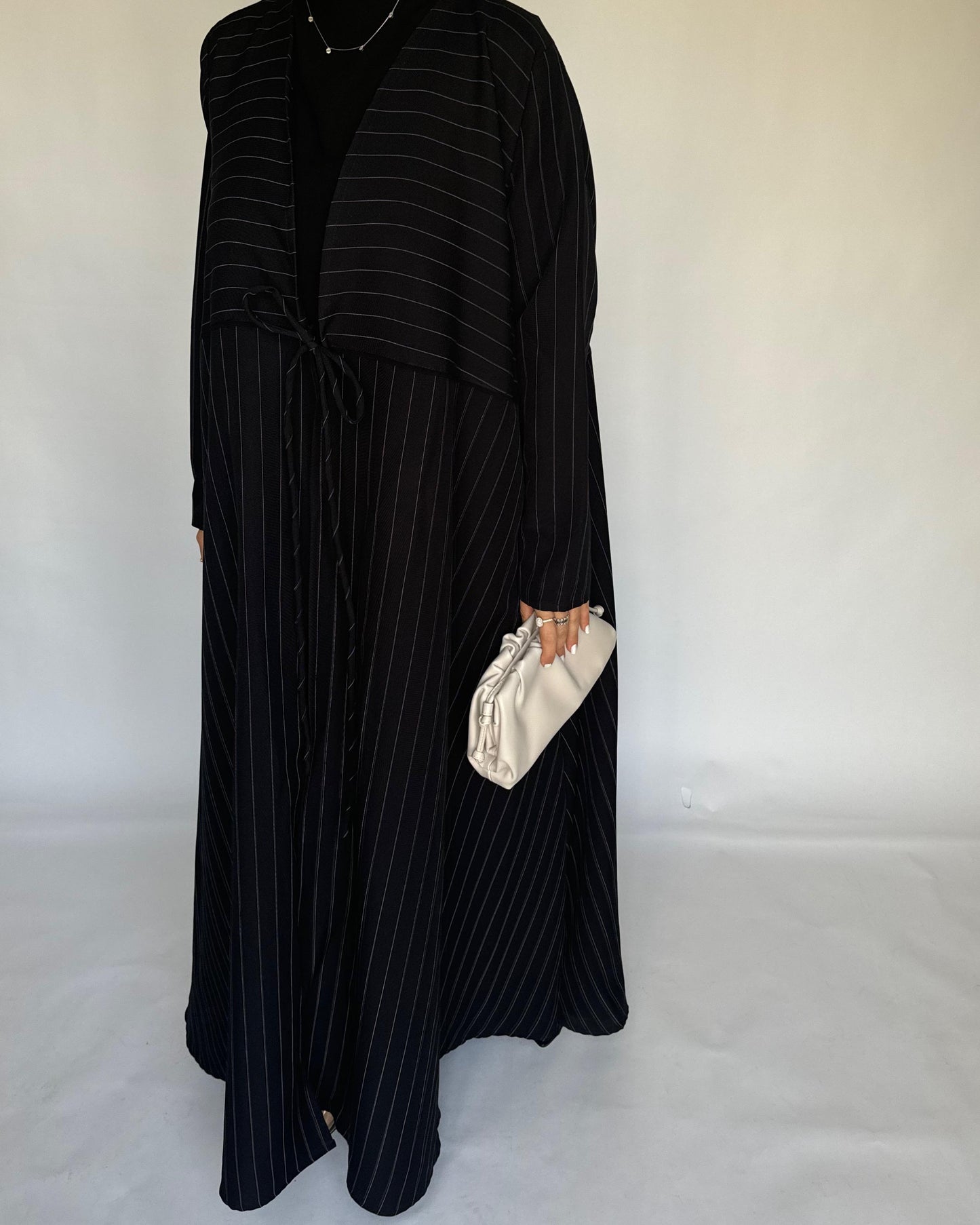 A321 - Striped Black Daily Abaya, Dress & Head Scarf