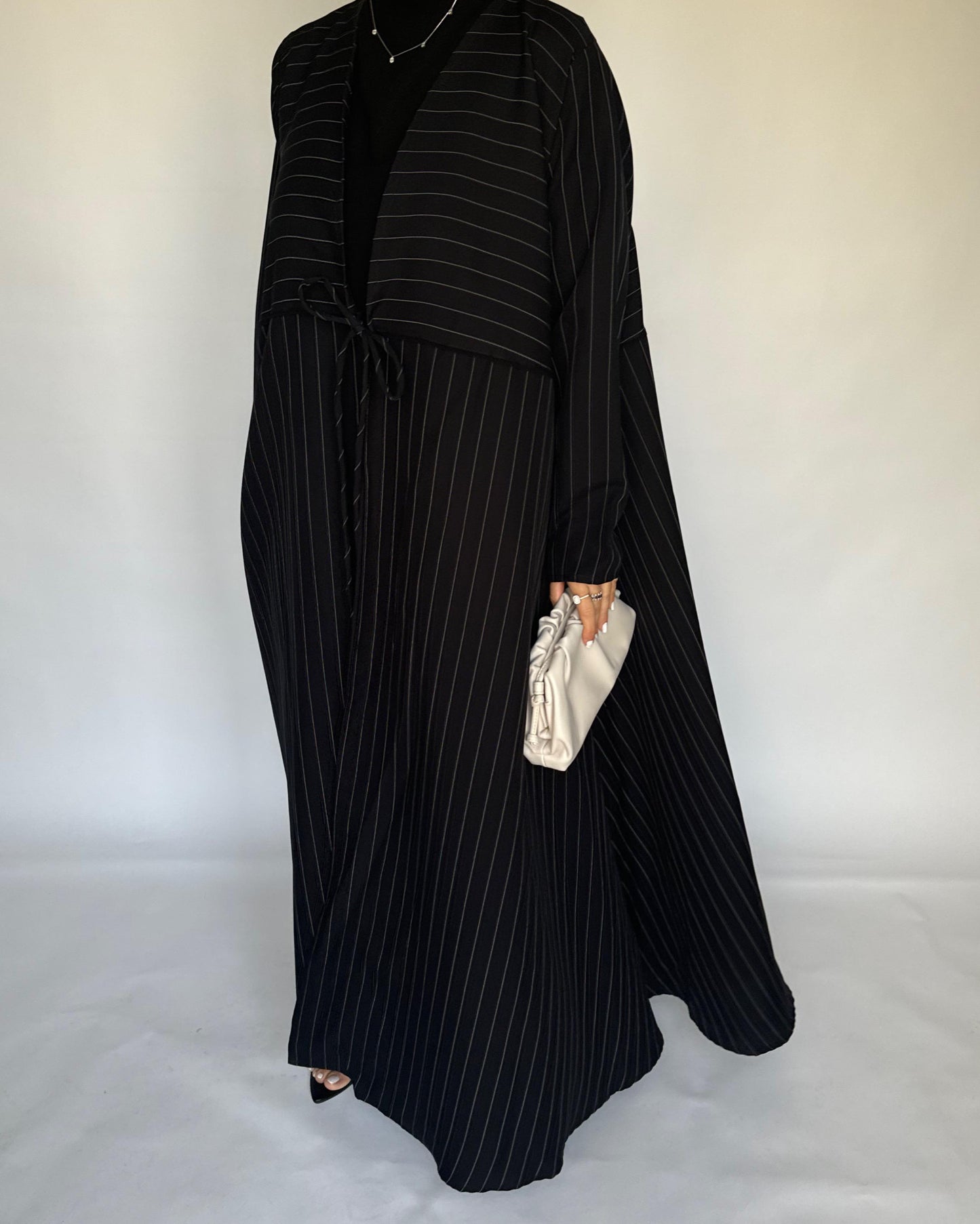 A321 - Striped Black Daily Abaya, Dress & Head Scarf