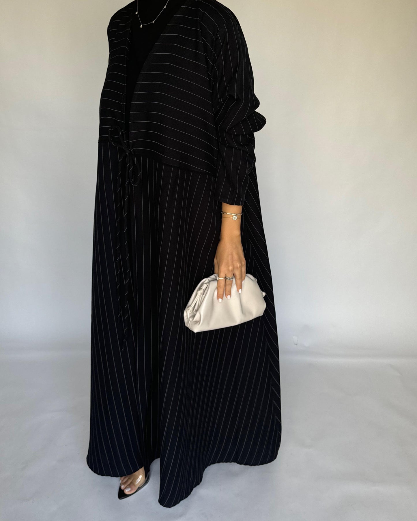 A321 - Striped Black Daily Abaya, Dress & Head Scarf