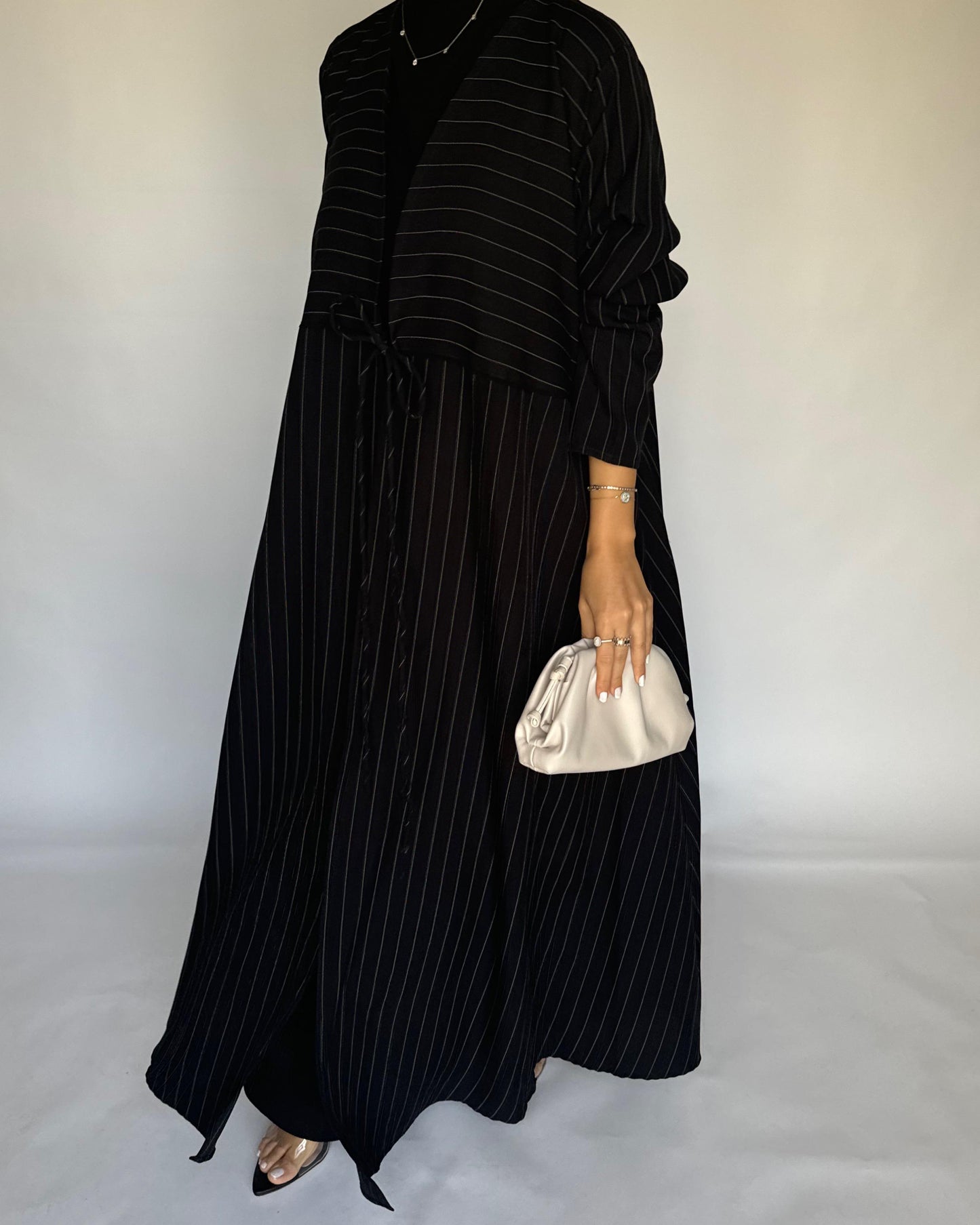 A321 - Striped Black Daily Abaya, Dress & Head Scarf