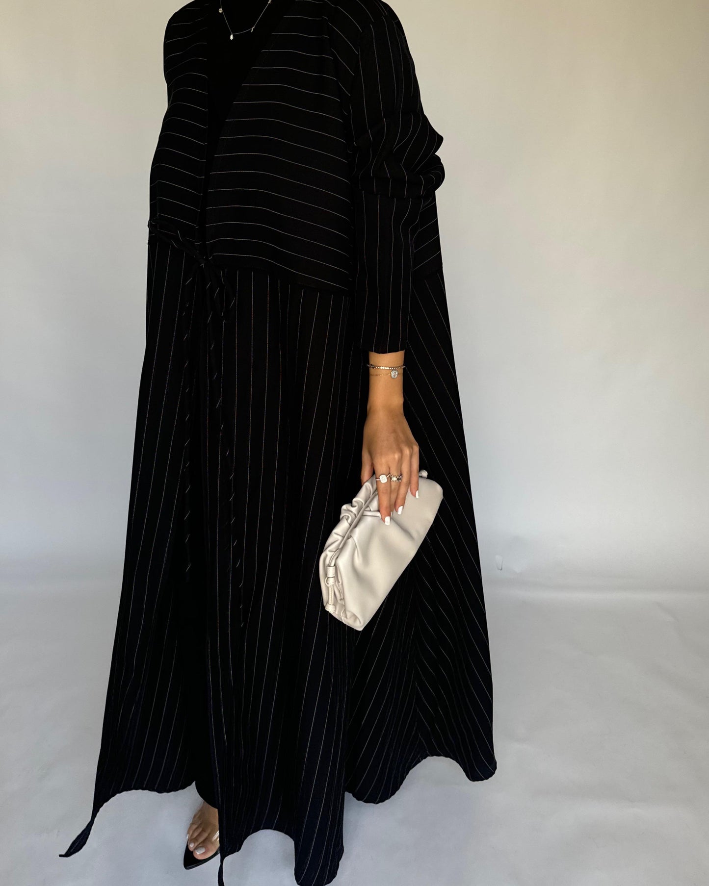 A321 - Striped Black Daily Abaya, Dress & Head Scarf