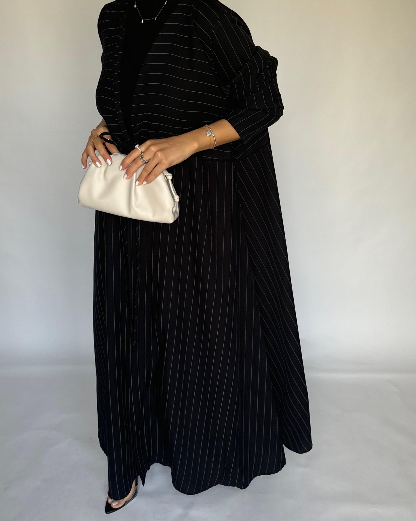 A321 - Striped Black Daily Abaya, Dress & Head Scarf