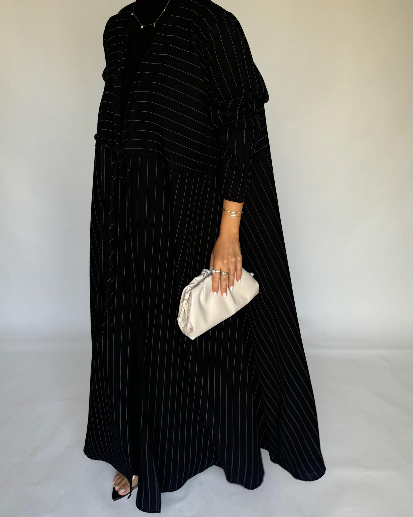 A321 - Striped Black Daily Abaya, Dress & Head Scarf