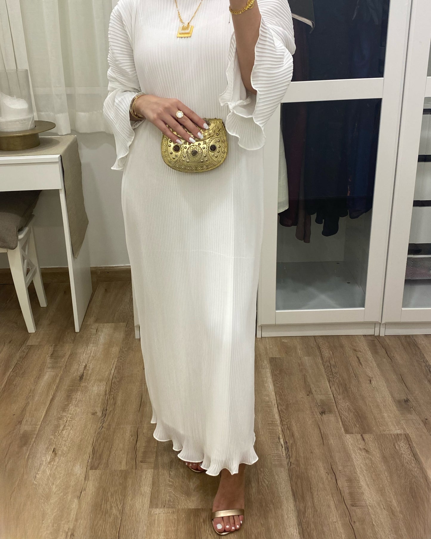 A079 - Pleated Off-white Classy Dress