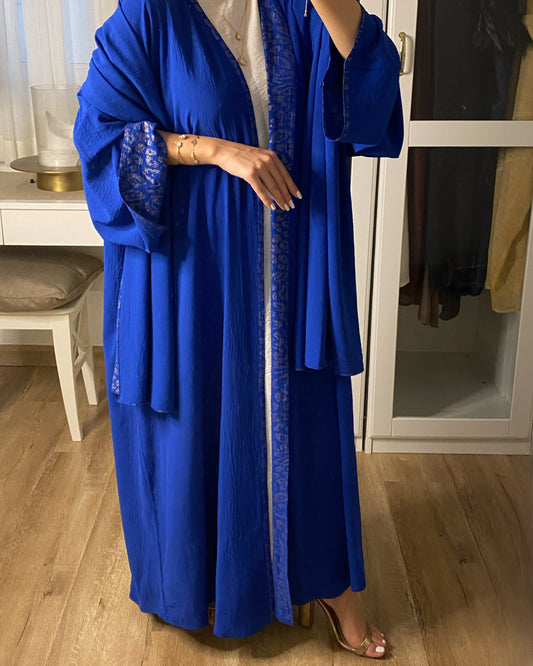 Royal Blue Reversible Pattern Abaya & Reversible Head Scarf (READY TO SHIP)