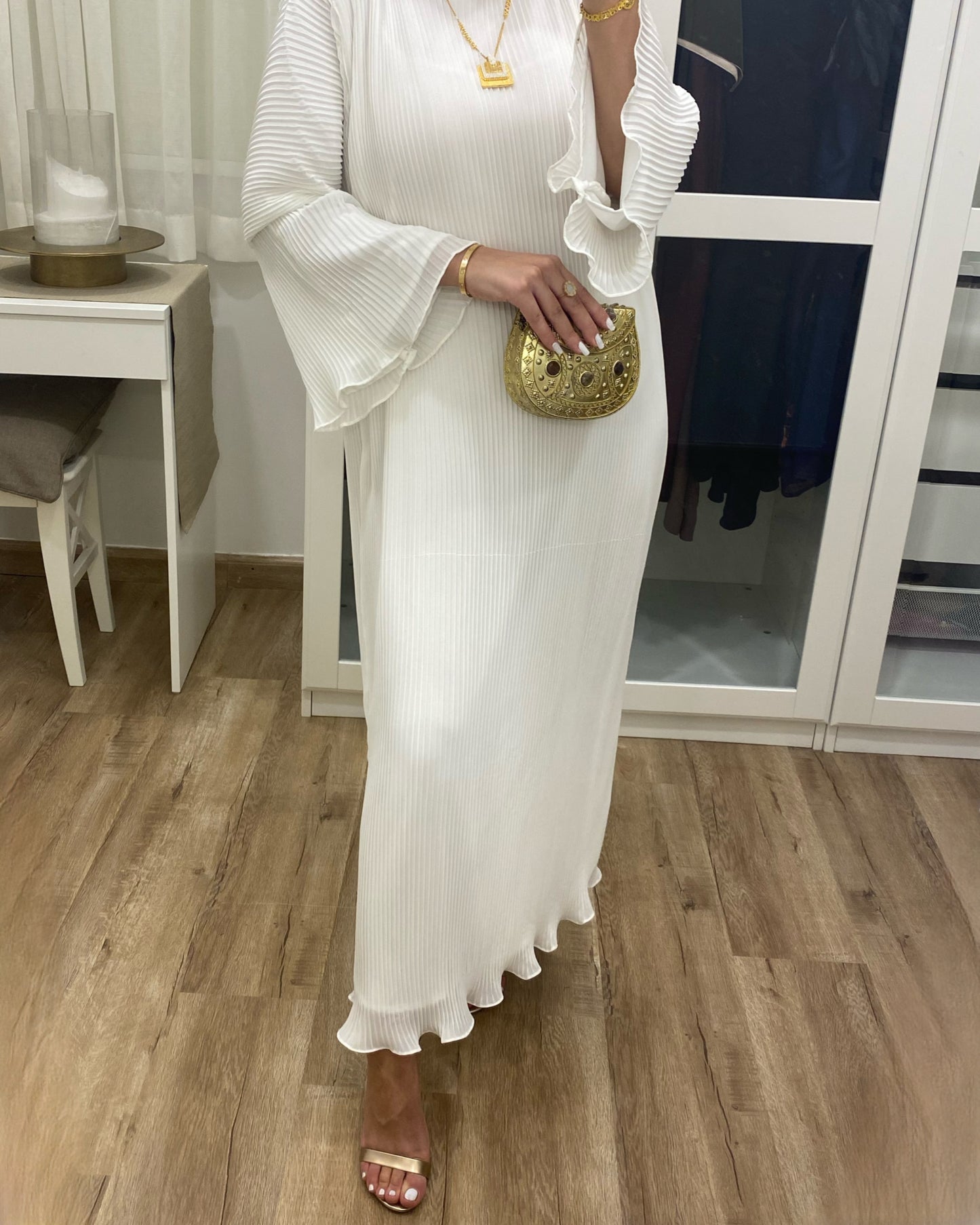 A079 - Pleated Off-white Classy Dress